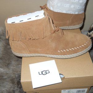 NEW - UGG Women's Size 8 KENNADI Fringed Suede Boot / Bootie, Tan